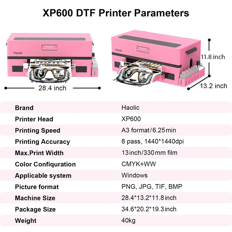 Haolic 13" Pink A3 XP-1 Pro DTF Printer