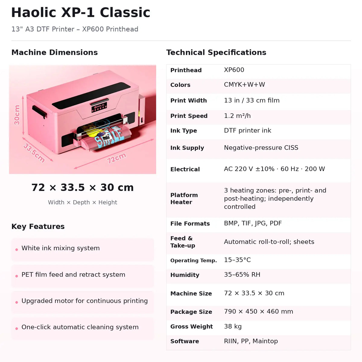 Haolic XP-1 Classic 13" A3 DTF Printer – XP600 Printhead
