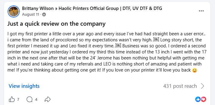 Haolic customer feedback