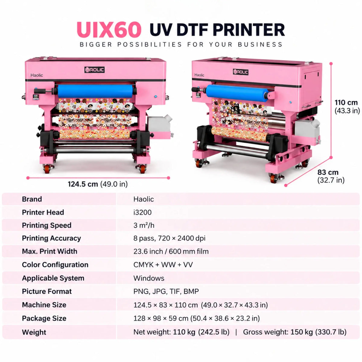 Pre-Order: Haolic UIX60 24" Industrial UV DTF Printer – $500 Deposit